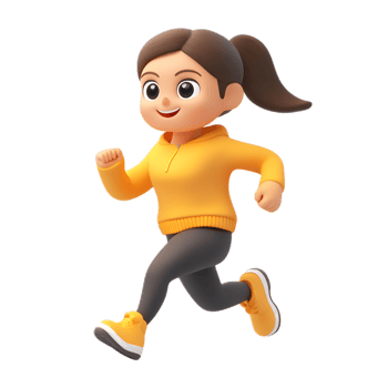 Cheerful Animated Woman Running in Bright Casual Outfit png