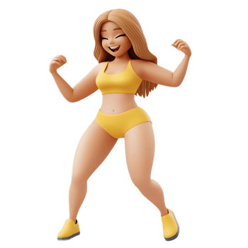 Vibrant Smiling Woman Dancing Joyfully in Yellow Swimwear png