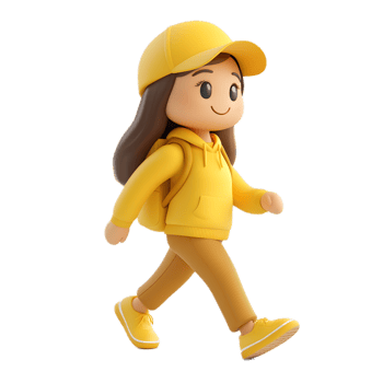 Cheerful Animated Young Woman Walking Happily in Casual Yellow Outfit png