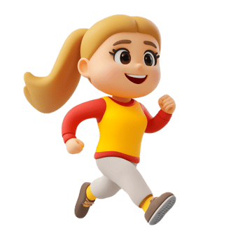 Energetic Cartoon Girl Running with Enthusiasm png