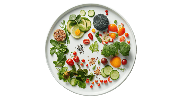 Nutritious Food on Plate Isolated on Transparent. Dieting, Wellness, Healthy Eating Concept png