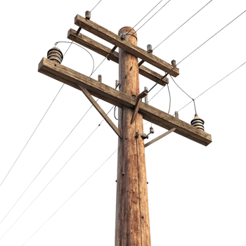 Wooden power pole with wiers png