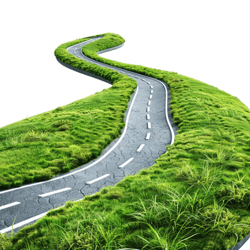 A winding road through a lush green landscape, a journey of growth and renewal png