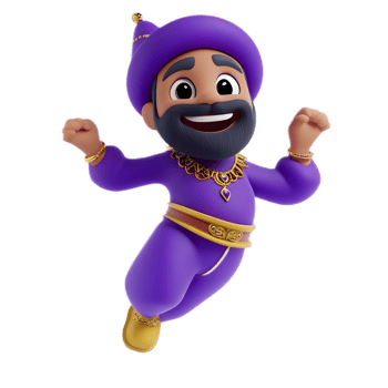 Cartoon Genie Character Expressing Joy and Excitement in 3D png
