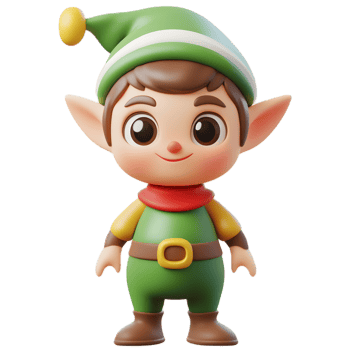 Adorable Elf Character 3D Render Isolated on White Background png