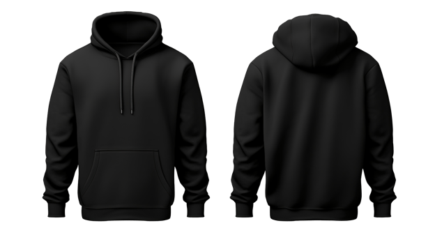 Set of Black Hoodie Mockup with Front and Back View on Transparent Background png