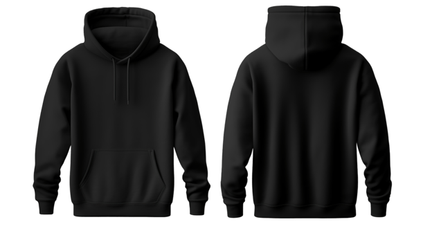 Black Hoodie Mockup Set Front and Back View Isolated on Transparent png