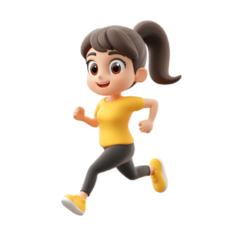 Cheerful 3D Rendered Cartoon Girl Running Emoji on White Background png