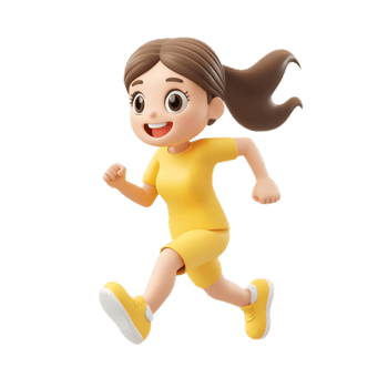 Cheerful 3D Rendered Girl Running in Playful Emoji Style png