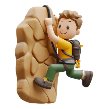 Cheerful 3D Rendered Cartoon Man Rock Climbing on Isolated White Background png