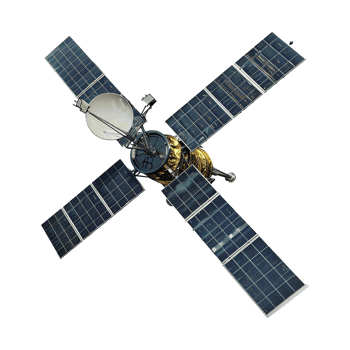 Detailed View of a Spacecraft with Solar Panels and Antenna in Orbit png