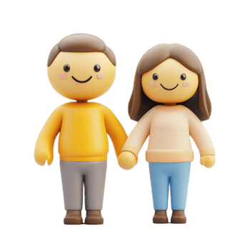 Cheerful Cartoon Figures Holding Hands in a Minimalist Digital png