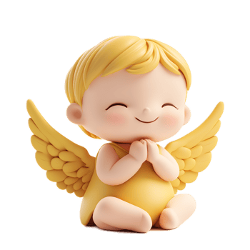 Cheerful Baby Angel Emoji in 3D Render with Angelic Wings and Halo on White Background png