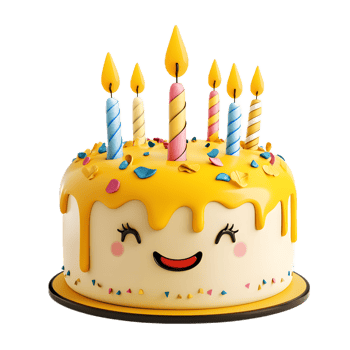 Cheerful Birthday Cake with Emoji Candles Isolated on White Background png