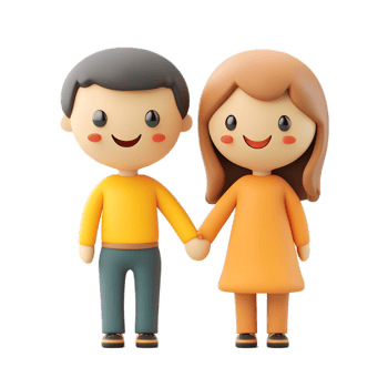 Cheerful Cartoon Couple Holding Hands on White Background png