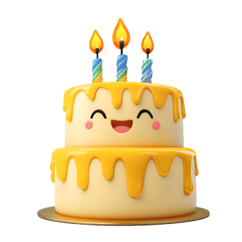 Cheerful 3D Rendered Birthday Cake with Colorful Emoji Candles on White Background png