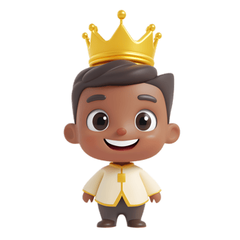 Cheerful 3D Rendered Prince Emoji Figurine with Golden Crown Isolated on White Background png