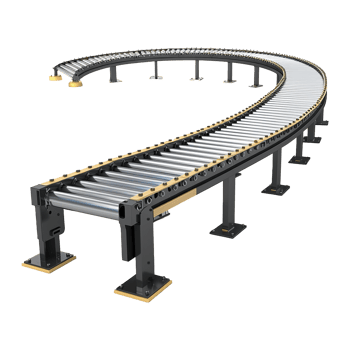 3D Render of a Curved Roller Conveyor System for Automated Material Handling png