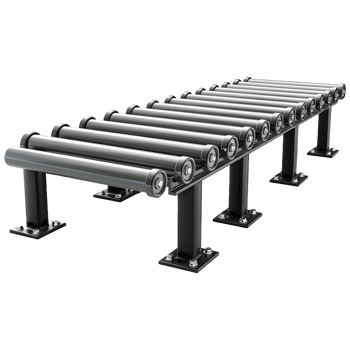 Industrial Roller Conveyor System with Ten Black Steel Rollers and Sturdy Metal Supports png