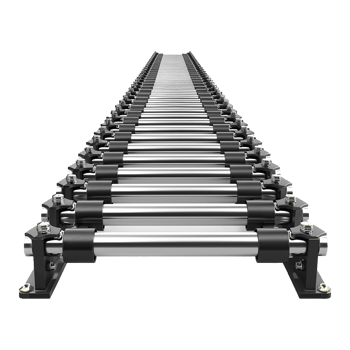3D Render of a Modern Industrial Roller Conveyor System for Automated Manufacturing Processes png