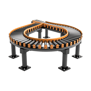 3D Render of a Modern Curved Roller Conveyor System for Automated Material Handling png