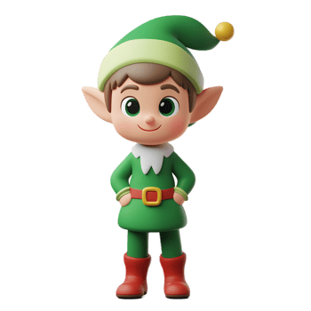 Cheerful Elf Character in Green Costume Isolated on White Background png