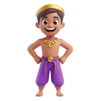 Cheerful Genie Emoji Character in 3D Render on White Background png