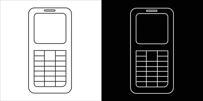 Black and white artistic illustration of a mobile phone icon, showcasing minimalistic design. vector