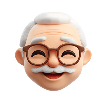 Friendly Old Man Emoji 3D Render on White Background png