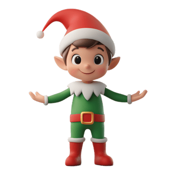Cheerful Elf Character 3D Render in Festive Christmas Outfit on White Background png