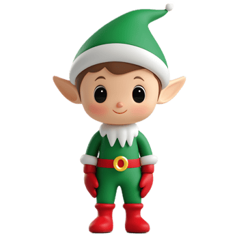 Cheerful Elf Cartoon Character in Green Outfit with Hat Isolated on White Background png