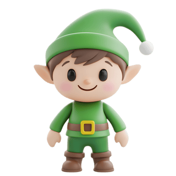 Cheerful Elf Emoji Character 3D Render Isolated on White Background png