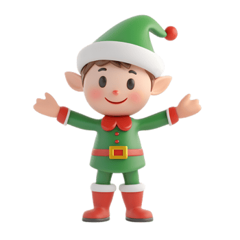 Cheerful Elf Emoji Character in Christmas Costume on White Background png