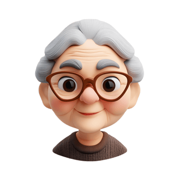 Cheerful Elderly Woman Emoji Portrait in 3D Cartoon png