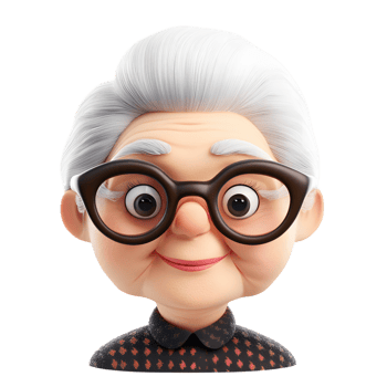 Cheerful Elderly Woman Emoji 3D Rendered Digital Portrait of Cute Senior Character png