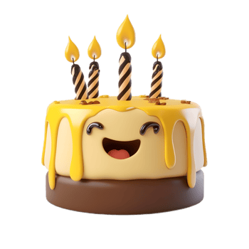 Cheerfully Decorated Birthday Cake Emoji with Colorful Candle Flames on White Background png