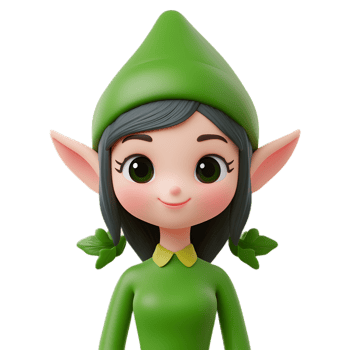 Friendly Green Elf Woman Emoji Character in 3D Render png
