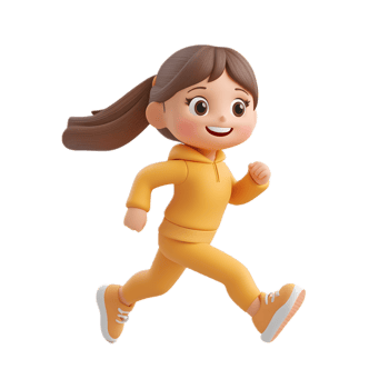 Joyful 3D Rendered Girl Emoji Running with Enthusiasm on White Background png