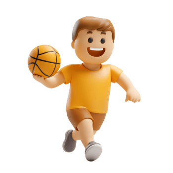 Happy Animated 3D Man Playing Basketball on White Background png
