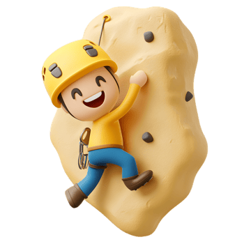 Joyful Cartoon Climber Scaling Rugged Rock Wall on White Background png