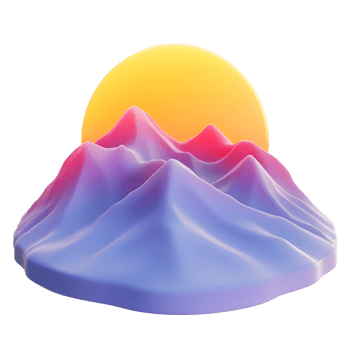 Vibrant Sunrise Over Stylized Mountain Landscape with Colorful Gradient Emoji Icon png