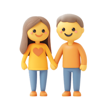 Playful Cartoon Couple Embracing with Expressive Emoji Like Faces png