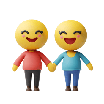 Smiling Emoji Figures Holding Hands in 3D Render png
