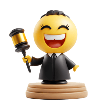 Stylized 3D Render of Cheerful Judicial Emoji Character Wielding Gavel on White Background png