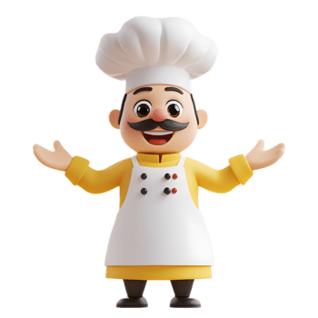 Joyful Chef Character in White Uniform Gesturing Thumbs Up on Clean White Background png