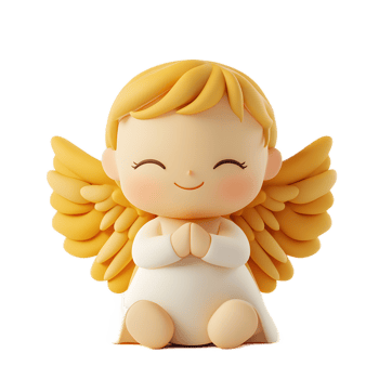 Smiling Baby Angel Emoji Figurine 3D Render on White Background png