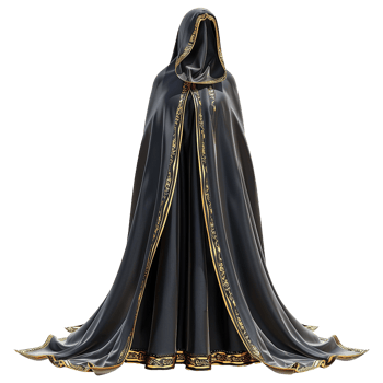 Elegant Black and Gold Hooded Cloak with Intricate Embellishments png
