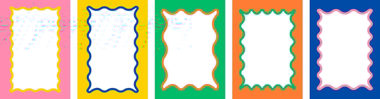 Set of retro scallop frames. Trendy squiggle borders. Modern template vector