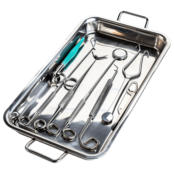 Sterile Stainless Steel Dental Instruments Tray with Various Tools for Dentistry Procedures png
