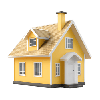 Charming Yellow Wooden House with Chimney and Windows on White Background png